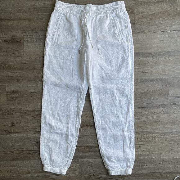 Athleta Retreat Linen High Rise Jogger Pants White Beachy Coastal Travel Size 8 - Picture 2 of 9